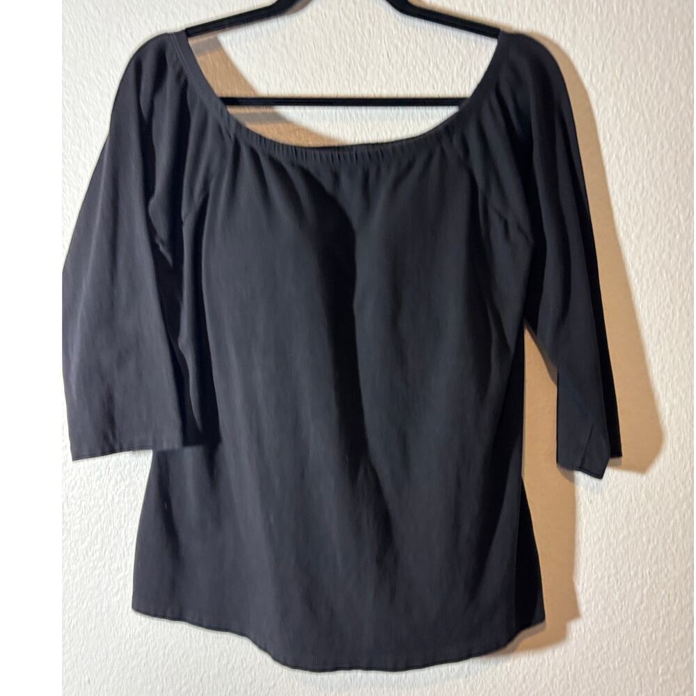 Soft Surroundings Size 42DD Secret Support Built-in Bra Top Black Off-Shoulder